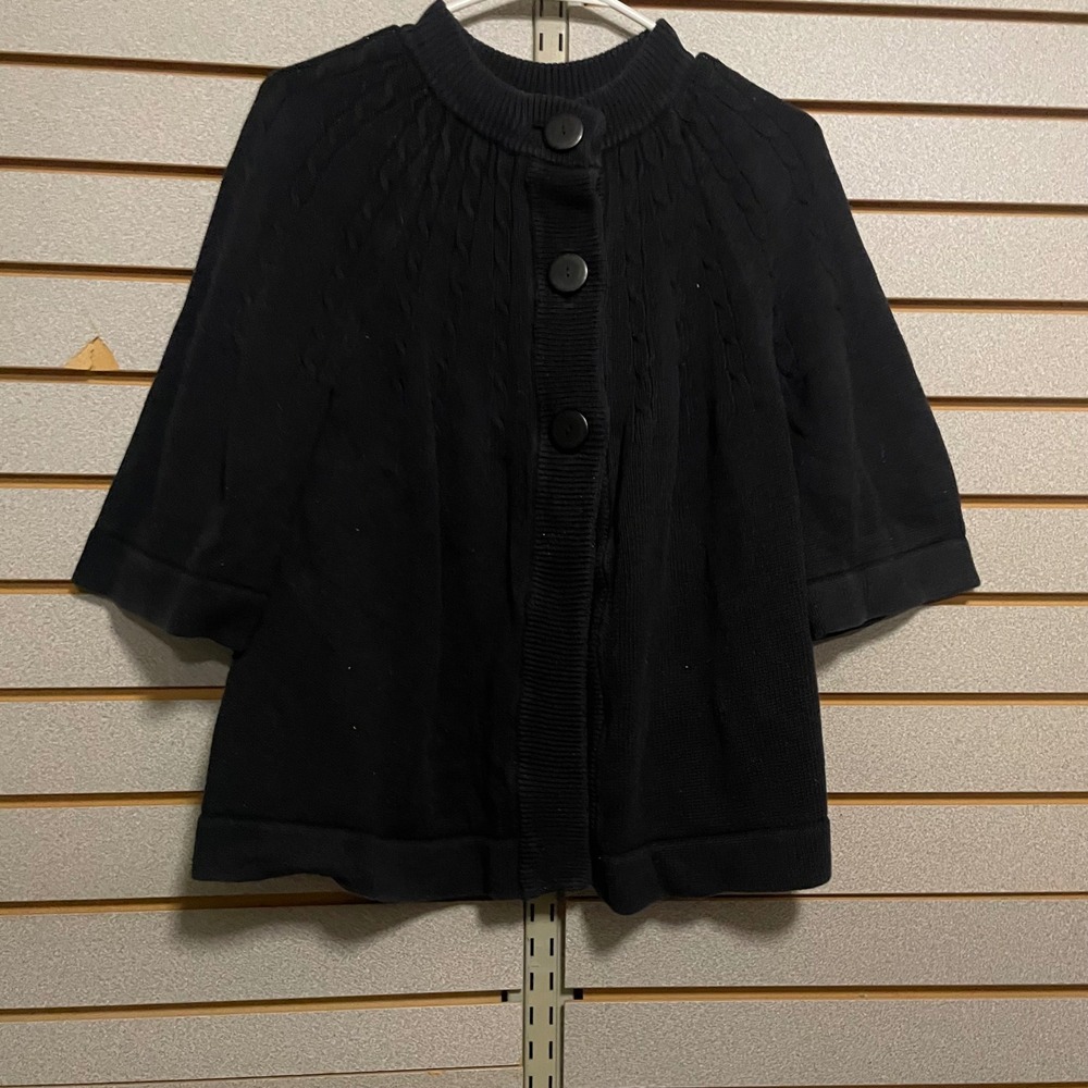 Lane Bryant Black Cotton Cable Knit Yoke‎ Cardigan Sweater Mock Neck 14/16W